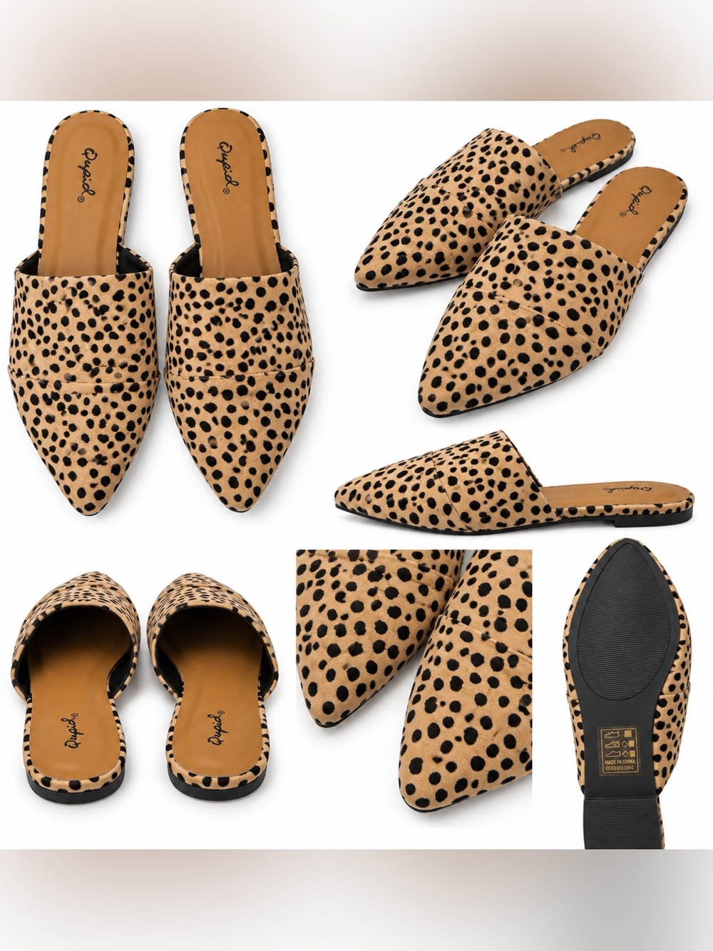 Qupid Leopard Print Pointed-Toe Mule Flats – Size 10